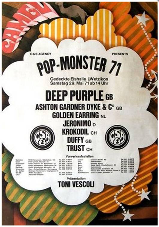 Golden Earring festival poster May 29, 1971 Wetzikon (Germany) - Eishalle